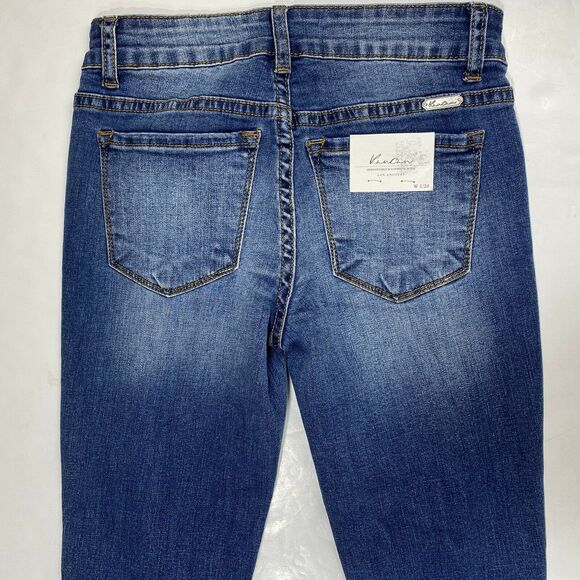 Kancan Capri Jeans Womens 1/24 Stretch Denim Crop Jean Distressed Raw Fray NEW - Picture 4 of 9